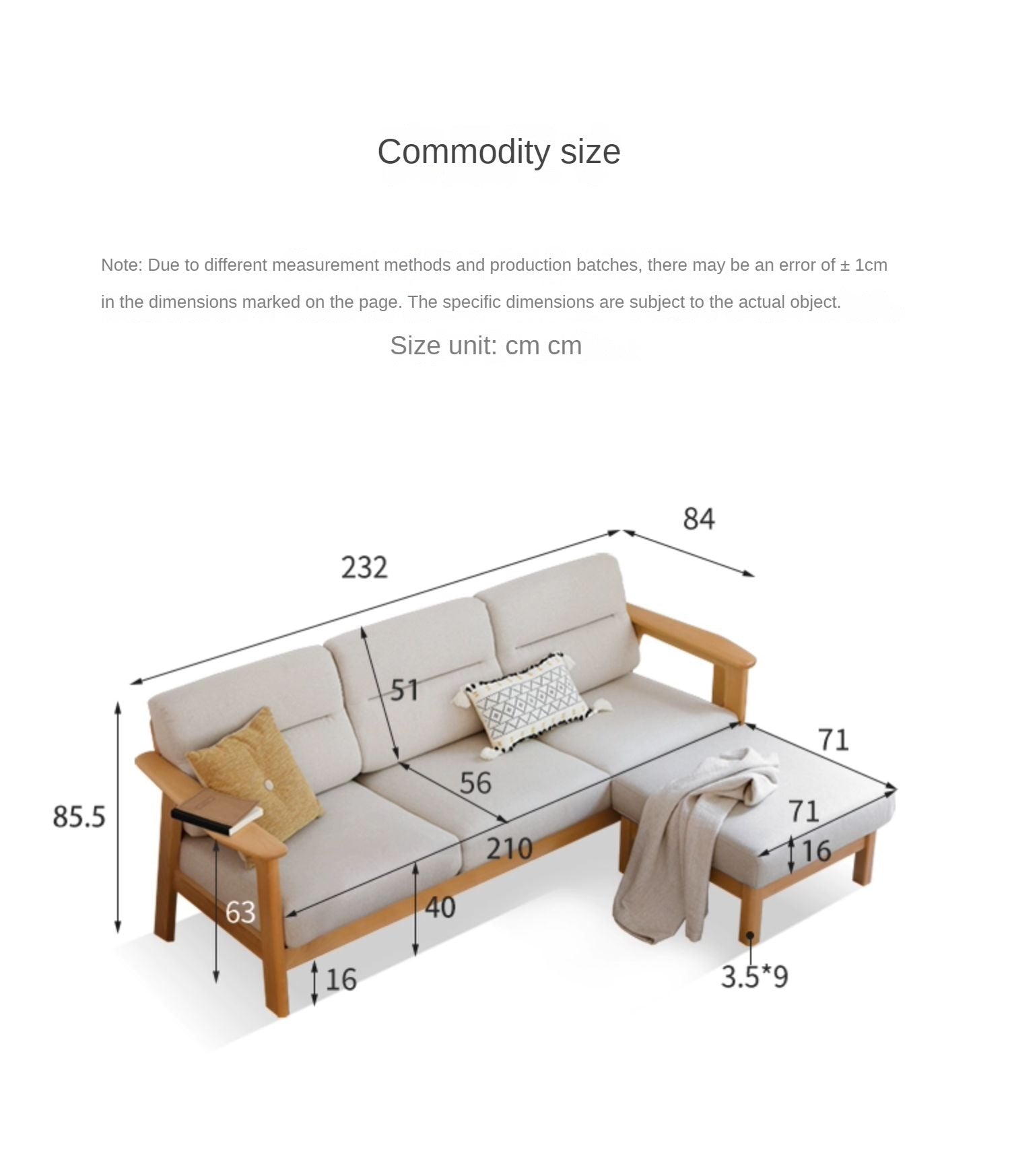 Ash Solid Wood Straight Sofa Modern