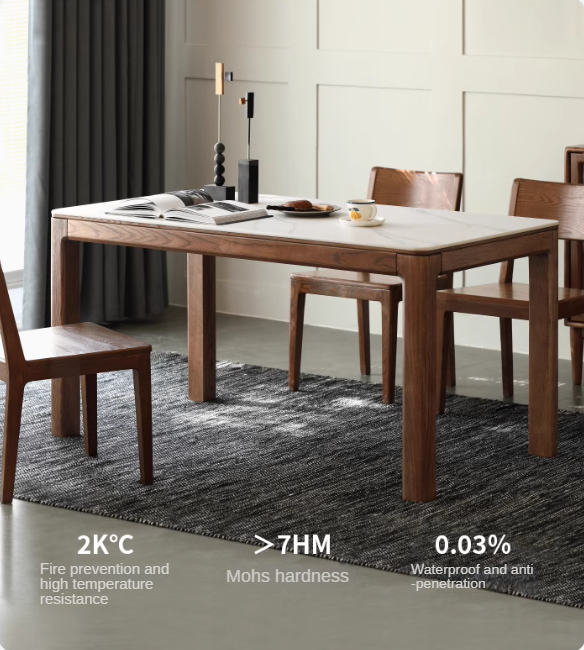 Ash solid Wood Rock Plate Brown Dining Table