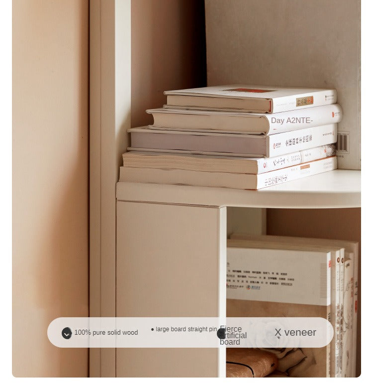 Poplar solid wood corner bookshelf, floor-standing storage rack cream style