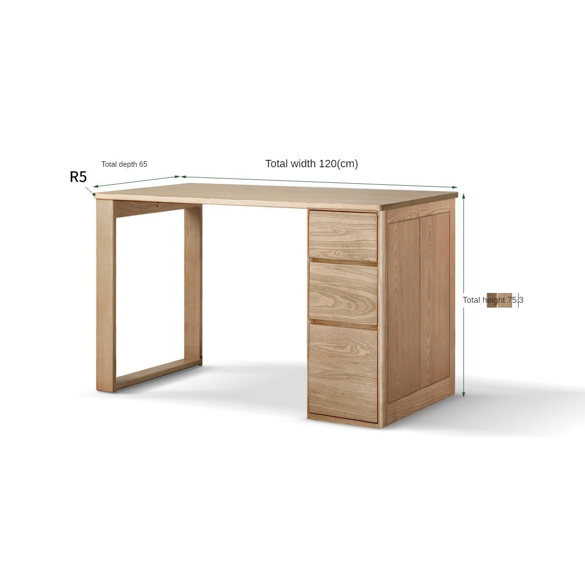 Ash solid wood desk with drawer, computer desk "