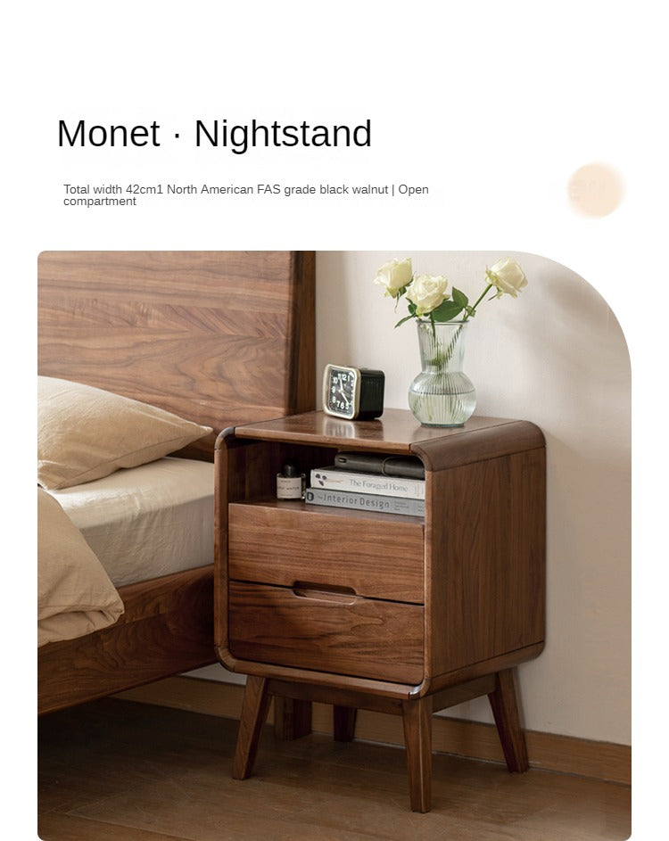 Black walnut solid wood modern storage small nightstand