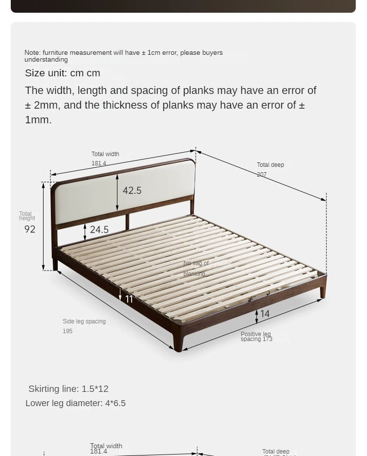 Black Walnut Solid Wood Simple Soft Bed