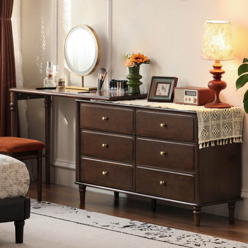 Poplar Solid Wood American Retro Retractable Dressing Table