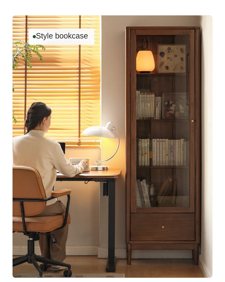 Black Walnut solid wood bookcase with glass door<