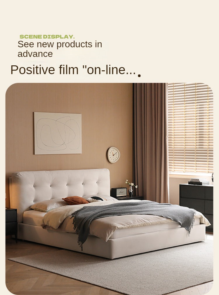 Fabric bed modern cream style white soft bed.