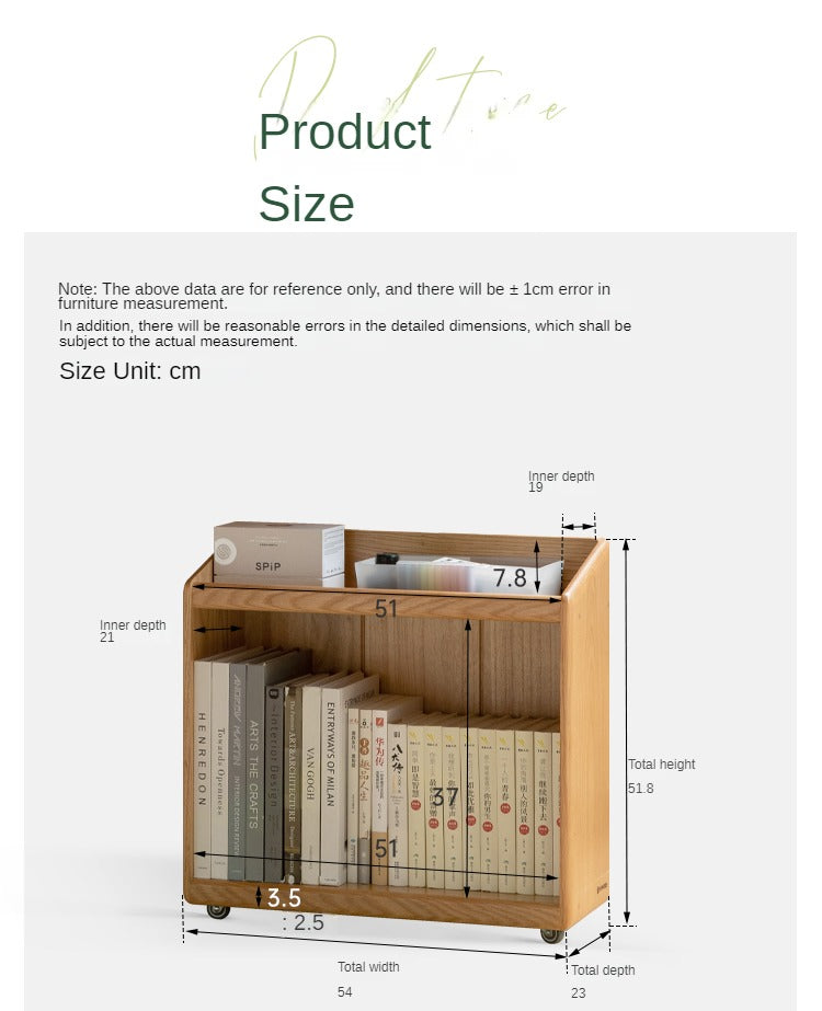 Oak Solid wood under-table bookshelf movable-