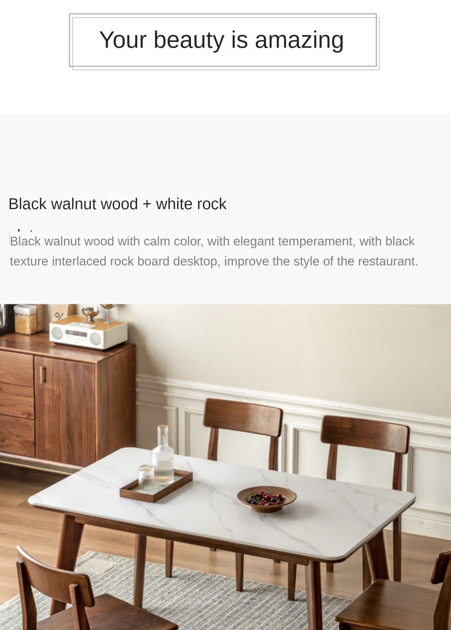 Ash, Black Walnut solid wood slate dining table