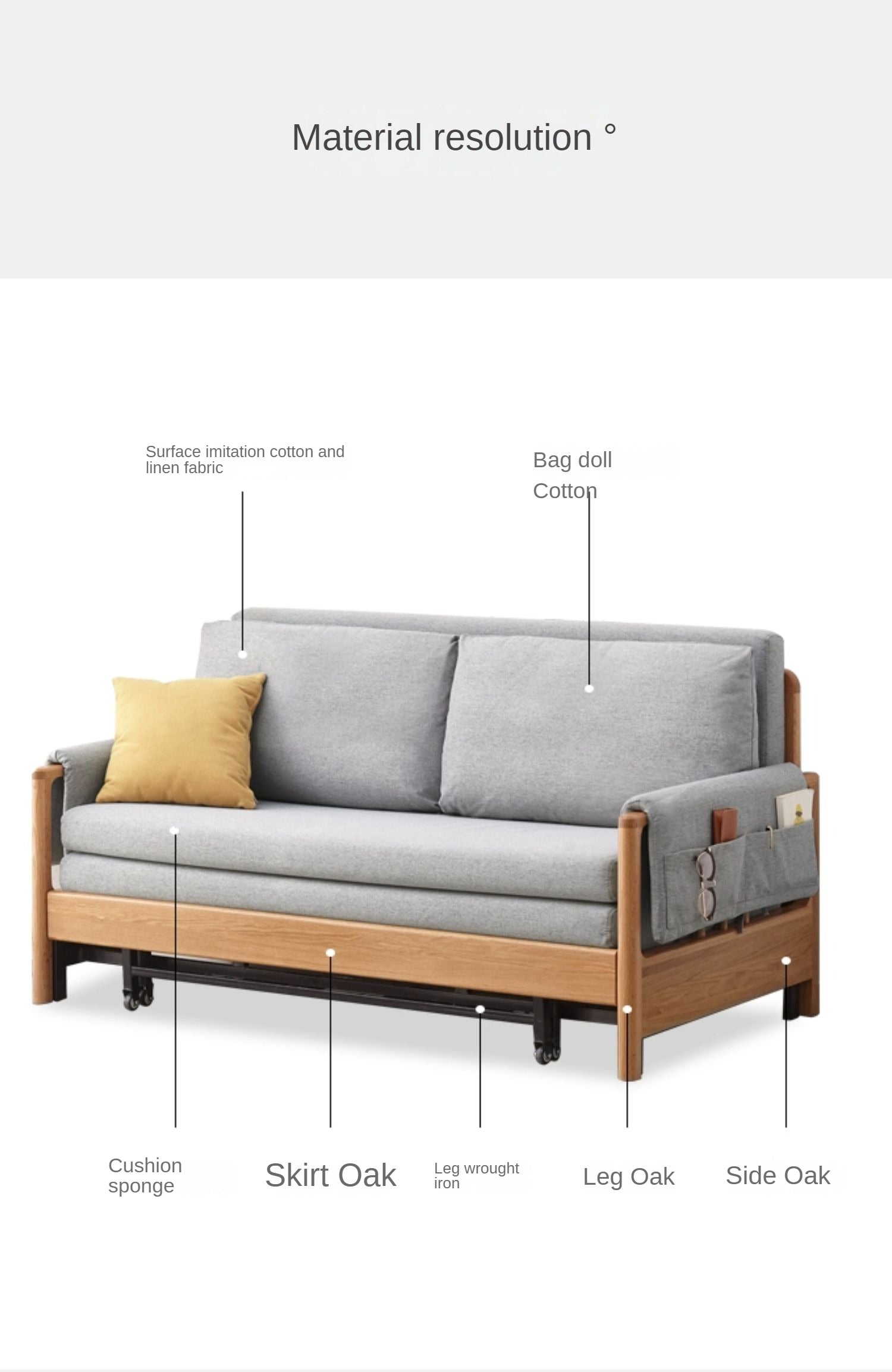 Oak solid wood sofa bed modern-