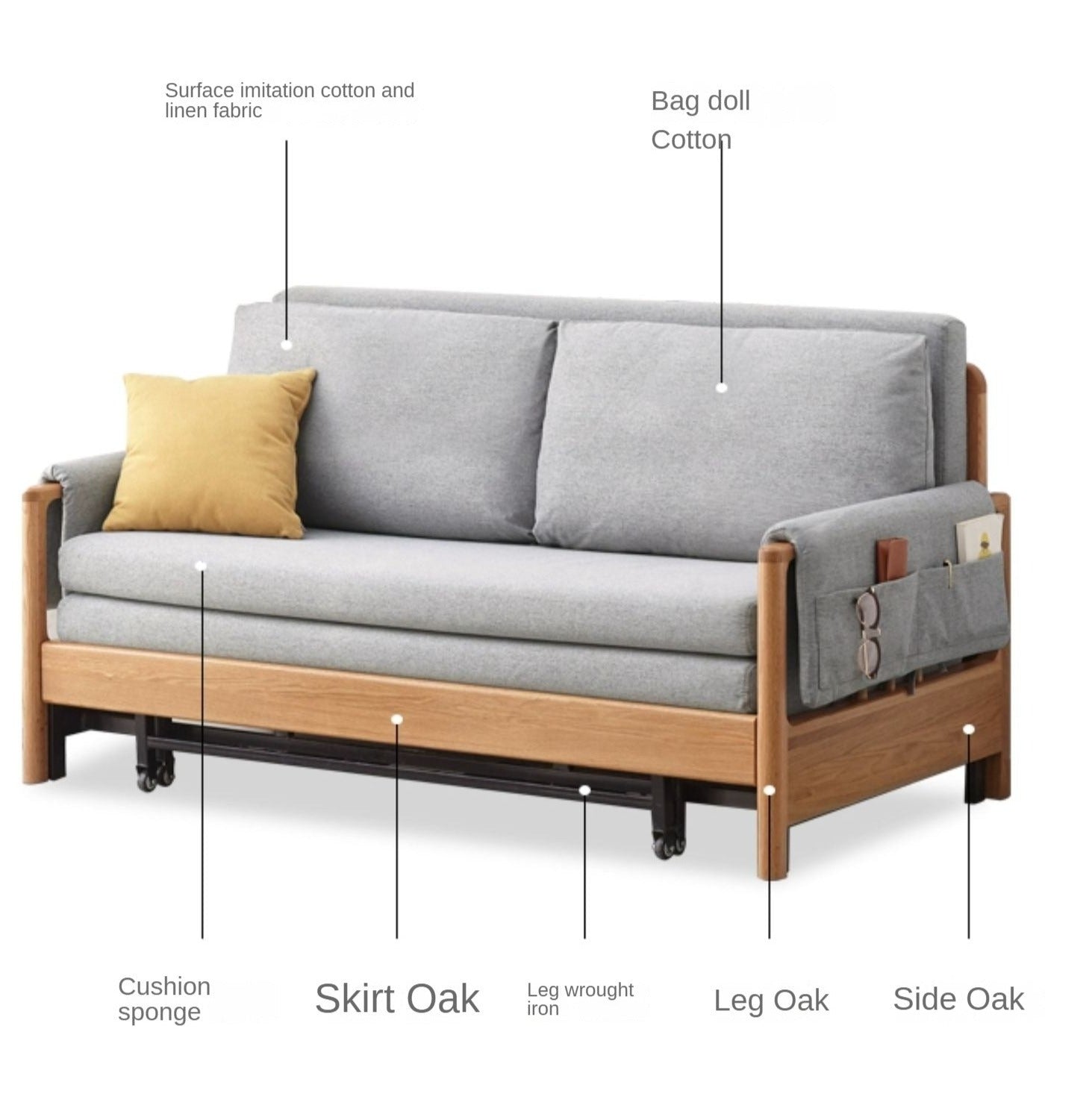 Oak solid wood sofa bed modern