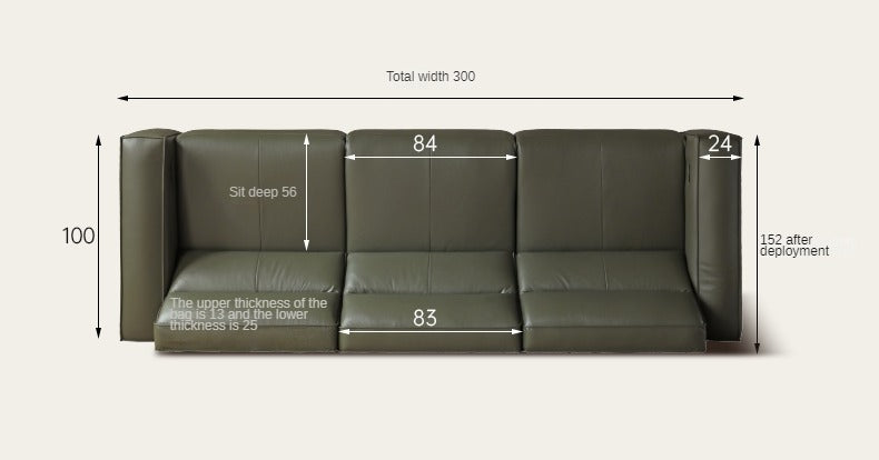 Leather electric tofu block dual-use straight sofa