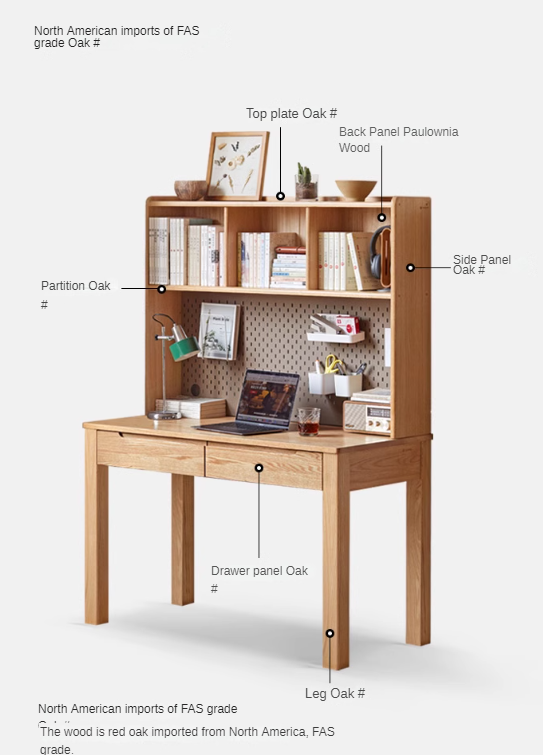 Oak solid wood desk bookshelf integrated simple writing desk