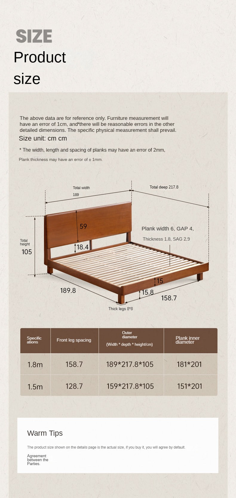 Poplar Solid Wood Large Bed