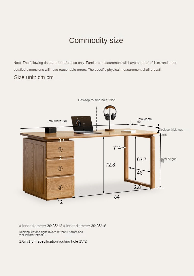 Ash Solid Wood Modern Study Table With Drawer