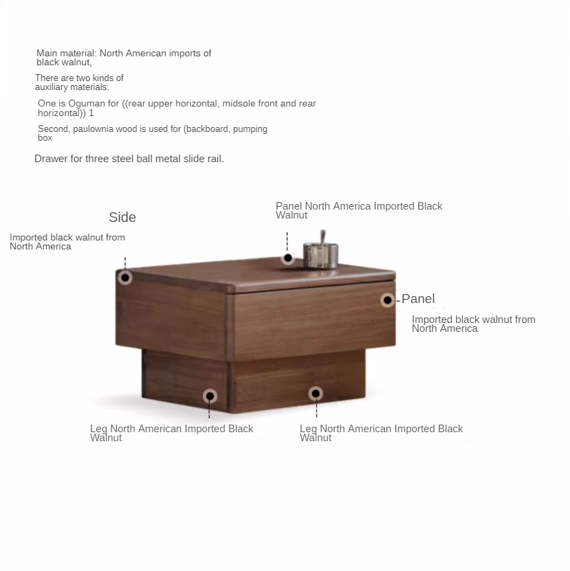 Black Walnut  Solid Wood Modern Floor-standing Nightstand