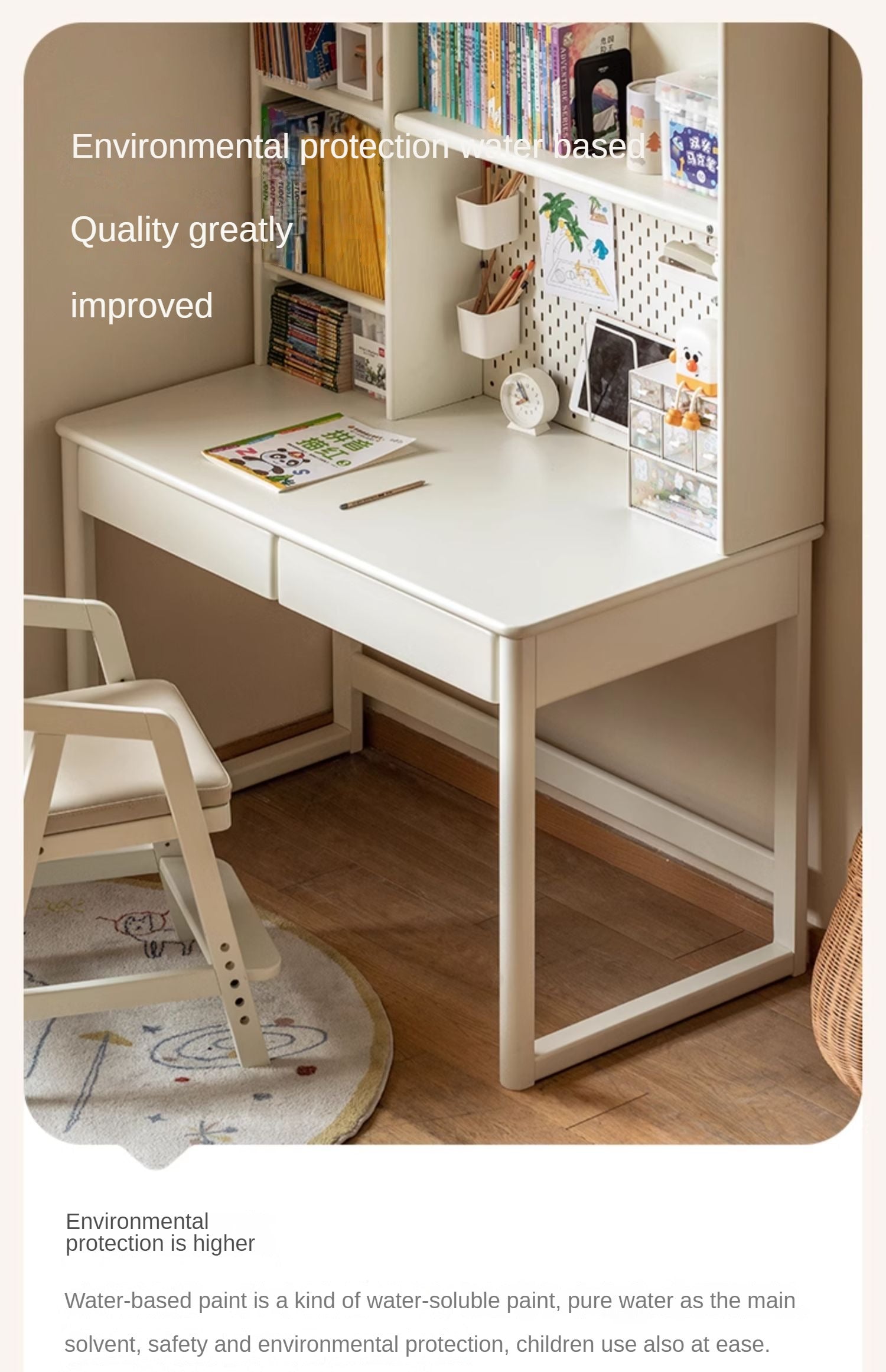 Poplar Solid Wood Cream Style Bookshelf Integrated Table