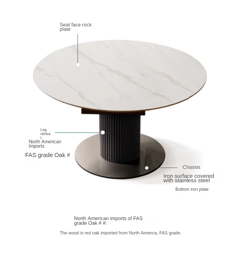 Oak Rotating Telescopic Light Luxury Rock Plate Dining Table