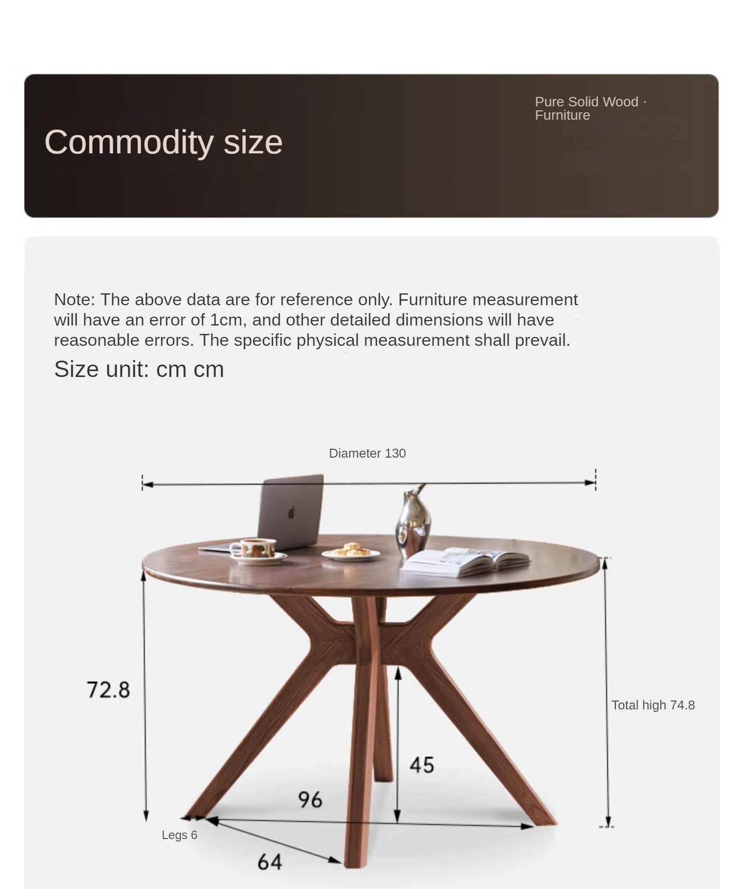 Black Walnut Solid Wood Rock Board Round Table With Turntable