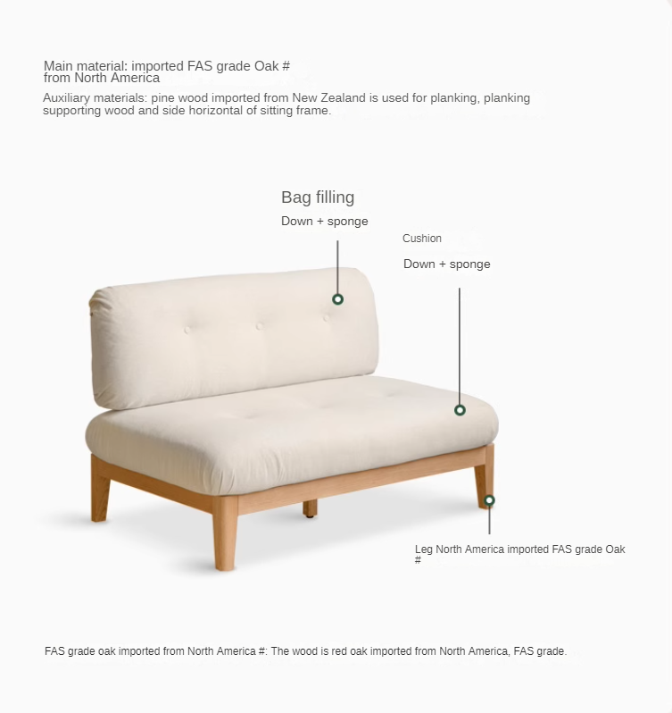 Oak Solid Wood Fabric Sofa