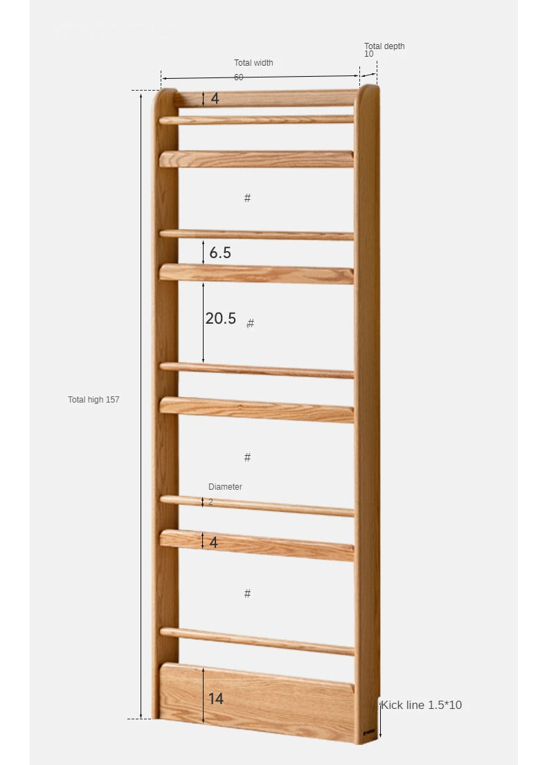 Oak solid wood wall-mounted ultra-thin bookshelf