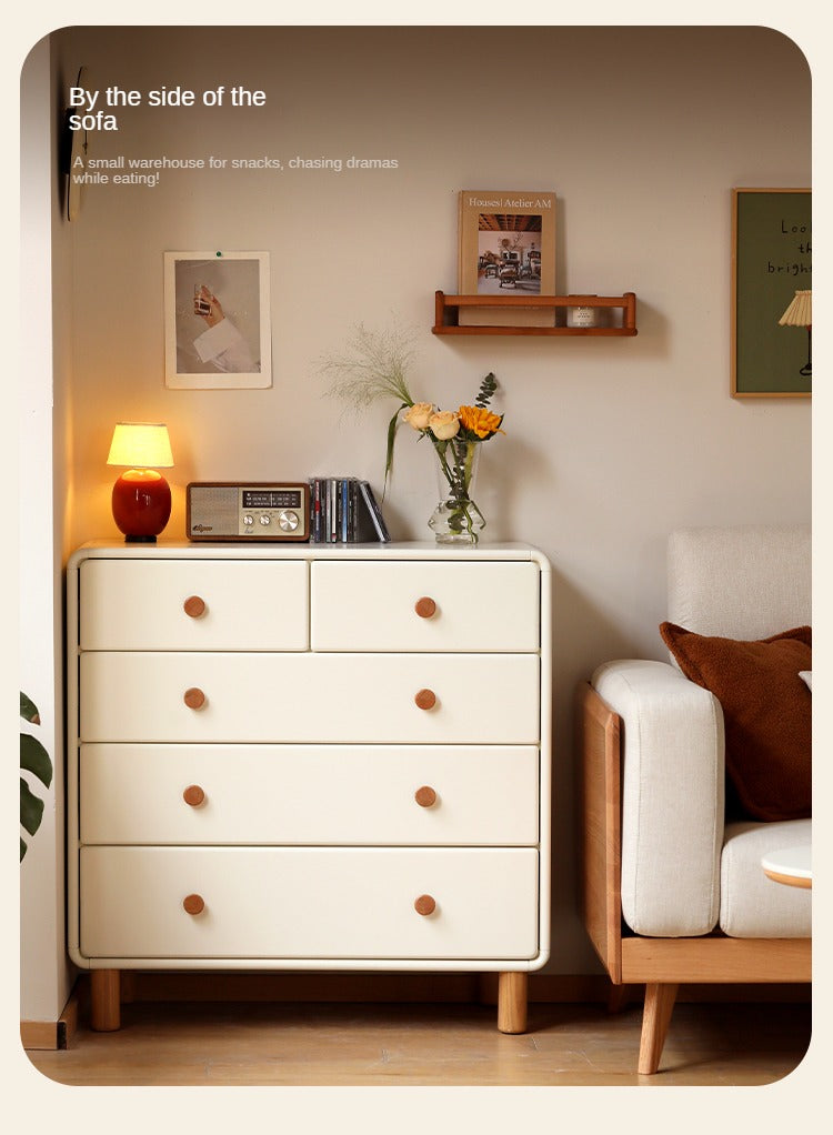 Poplar, Oak Solid Wood Cream Style Chest of Drawers