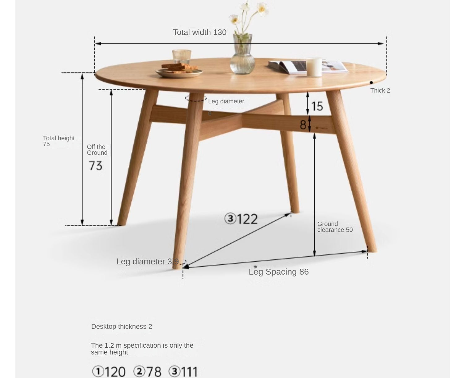 Oak Solid Wood Round Dining Table