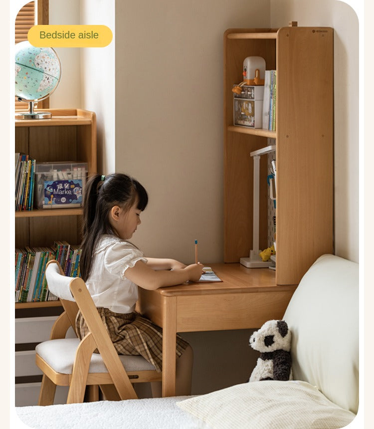 Beech solid wood children's desk bookshelf integrated