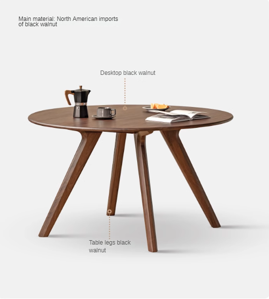 Black walnut solid wood retro round dining table