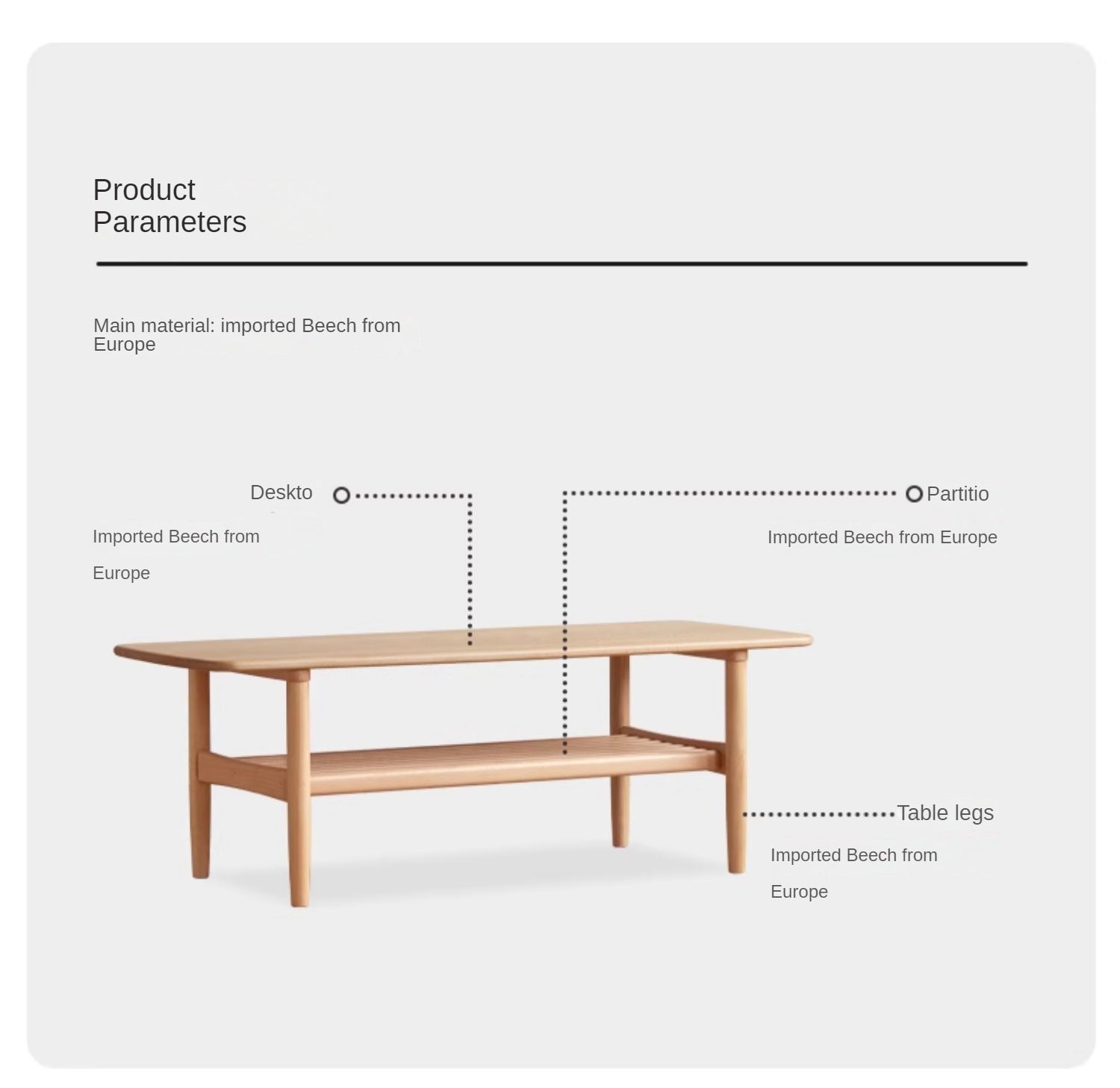 European beech solid wood modern coffee table