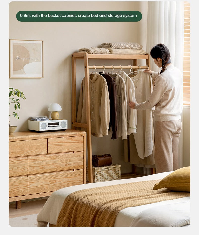 Oak, Ash solid wood hanger for small bedroom floor standing storage rack