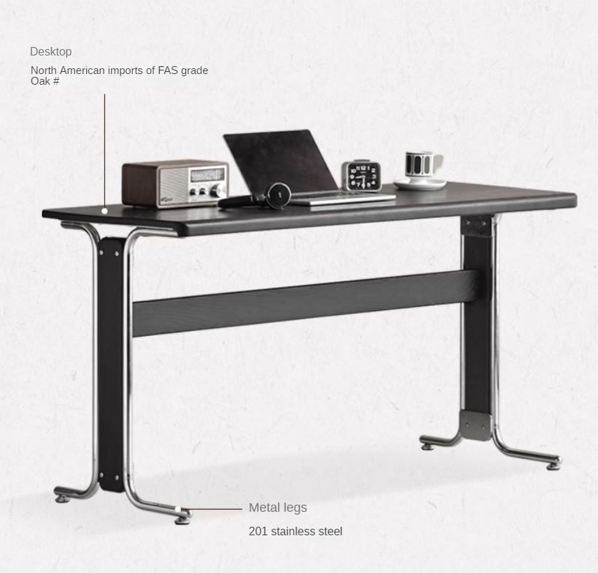 Oak Solid Wood Bauhaus Black Computer Desk