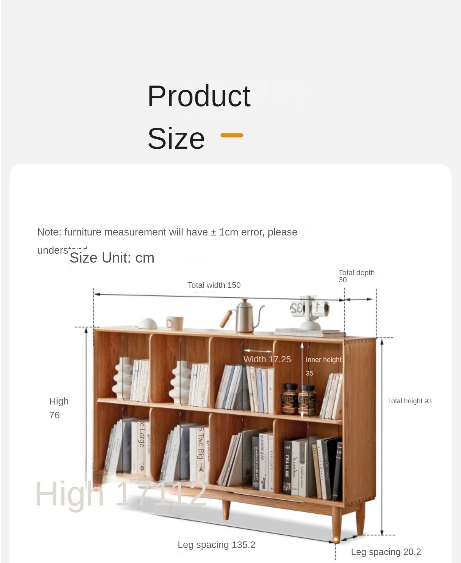 Oak solid wood low bookshelf<