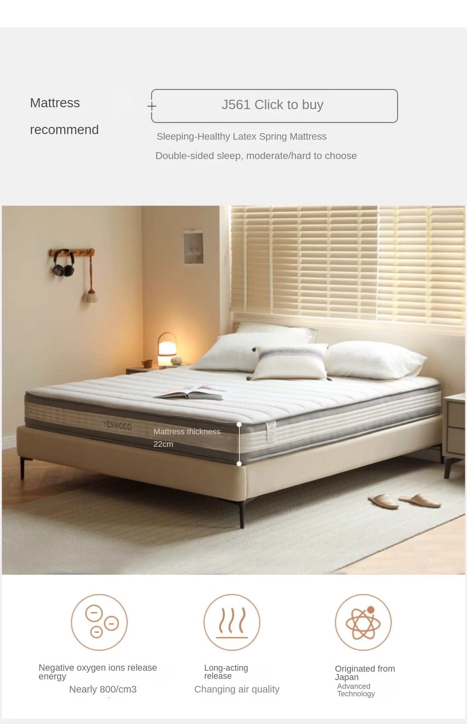 Technology Fabric platform bed, headboard-free bed Cream Style