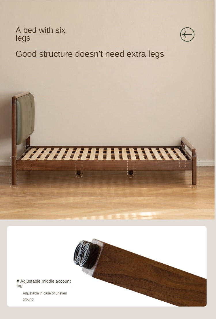 Black walnut solid wood leather bed modern<