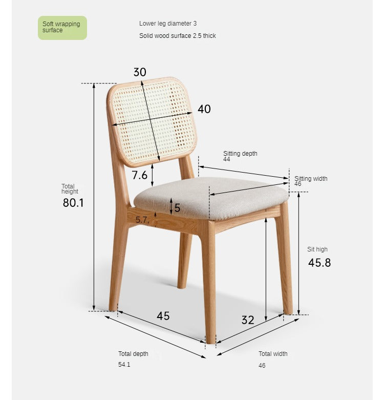 2 pcs - Oak solid wood rattan dining chair :