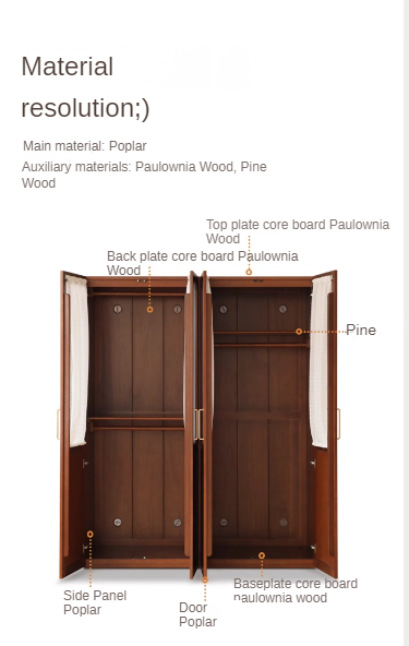 Poplar Solid Wood Modern Retro Style Double Door Wardrobet