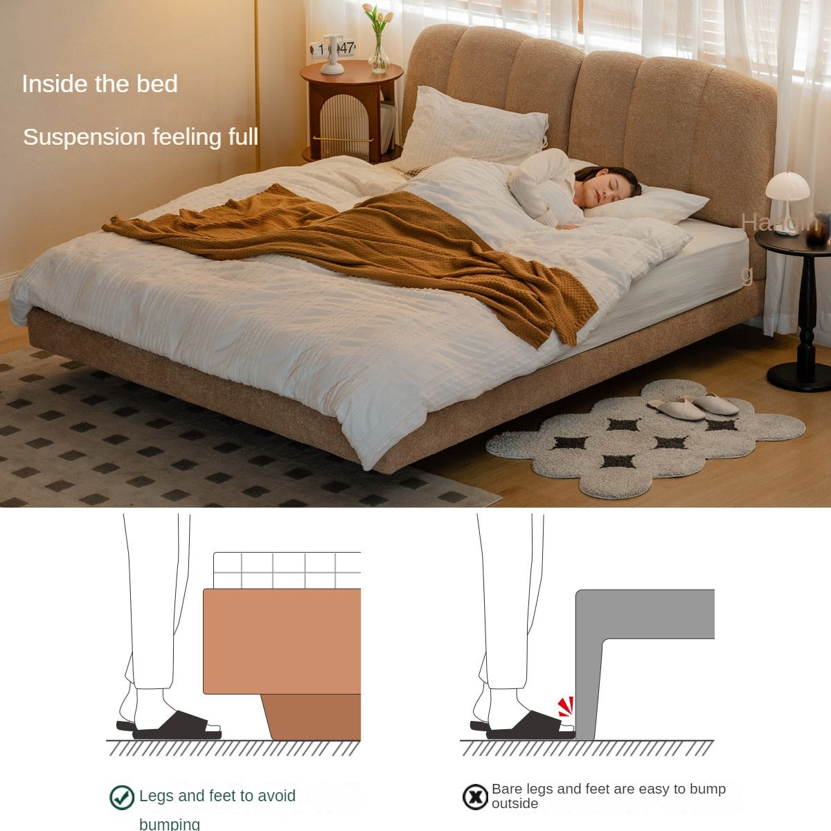 Fabric Bed Modern Lamb Velvet Cream Suspension Bed_)