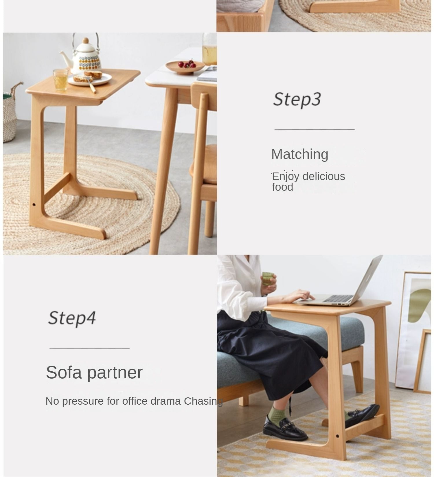 Oak Solid wood C-shaped side table-
