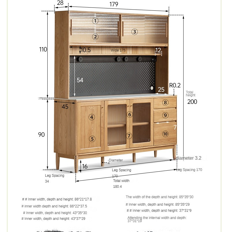 Oak solid wood rock plate capacity high storage cabinet,