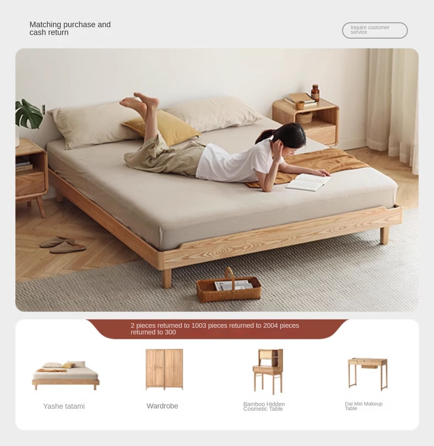 Ash Solid Wood Platform Bed, Headboard-Free Bed