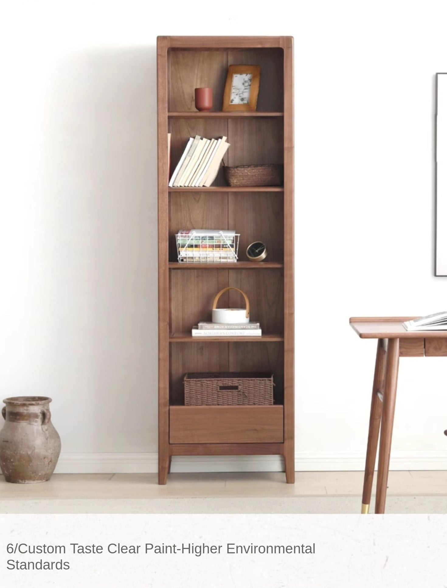 Black walnut solid wood bookcase free combination bookshelf<