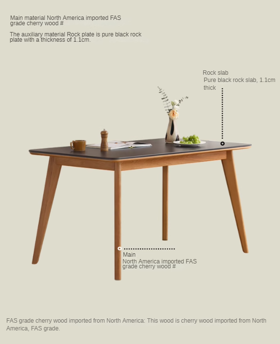 Cherry solid wood retro cherry wood rock plate dining table