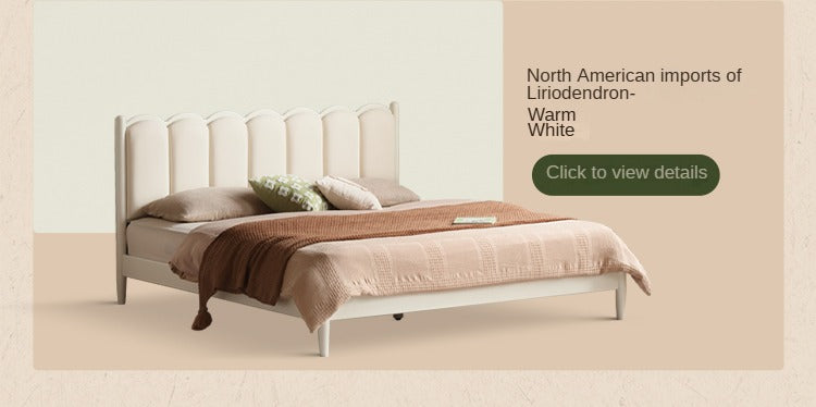 Cherry Solid Wood Soft Bed Retro