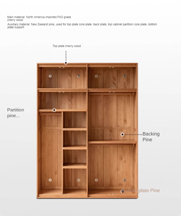 Cherry Solid Wood Middle Ages Skeleton Line Large Wardrobe