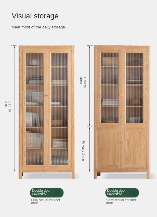 Oak solid wood bookcase with glass door