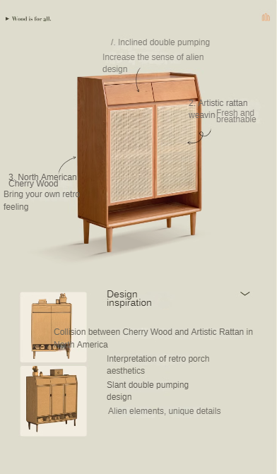 Сherry solid wood rattan locker shoe cabinet