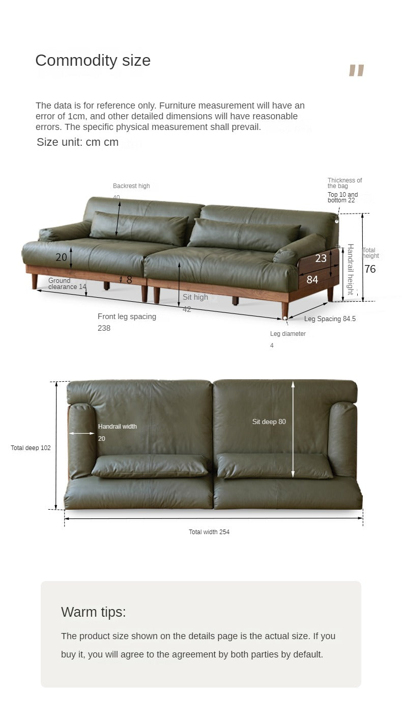 Black walnut solid wood leather three-seater straight down sofa