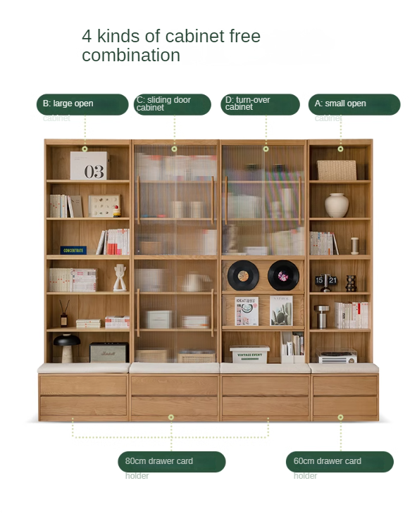 Ash solid wood modern combination bookcase integrated card seat