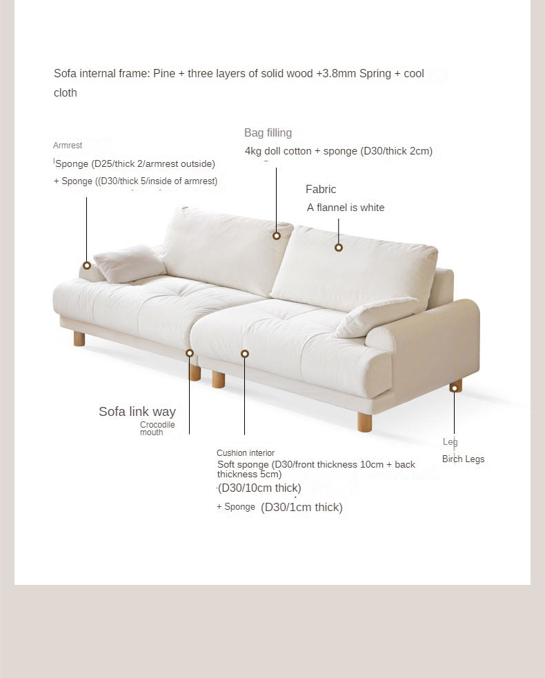 Fabric straight cream style modern three-seat sofa