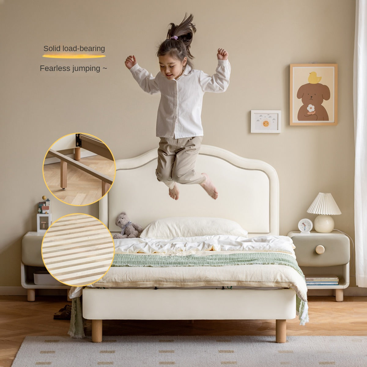 Organic Leather Cream Style Soft Kid's Bed