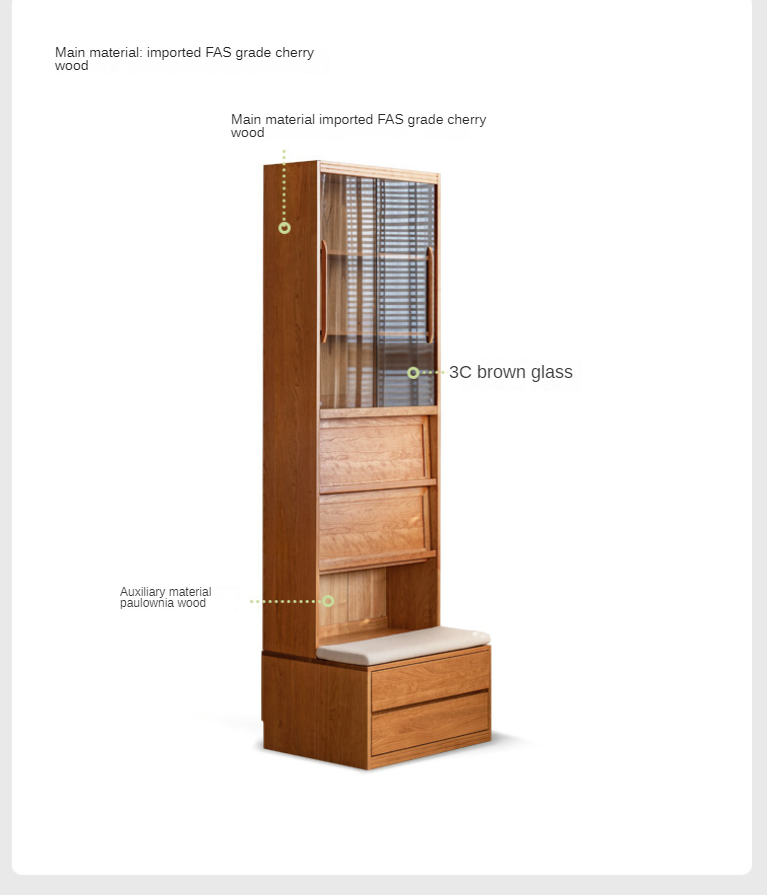Cherry Solid Wood Bookcase Combination Glass Cabinet